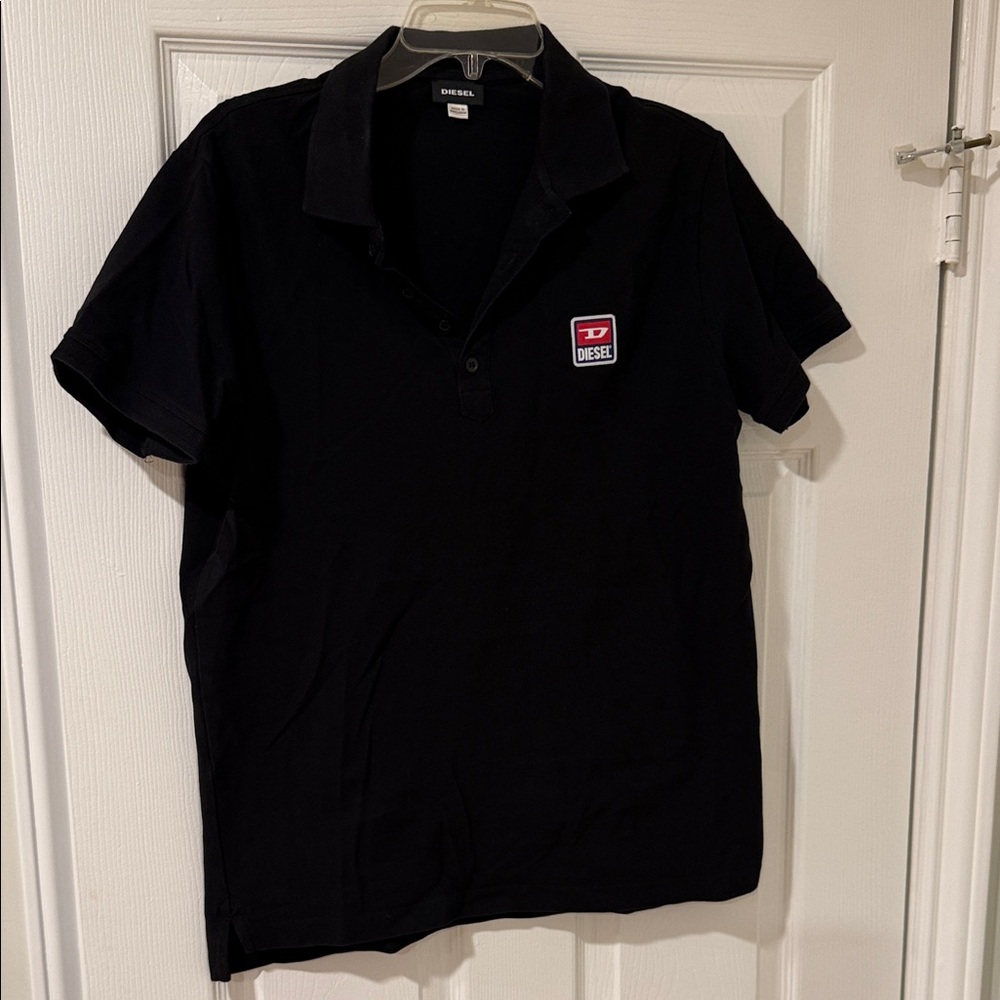 Diesel Black Polo Shirt with Pink Logo